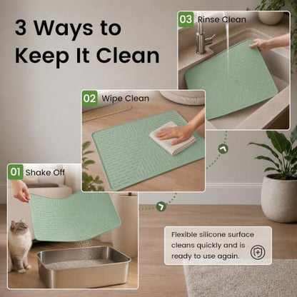 OHMO Cat Litter Mat 23.5x16 Silicone Trapping Mat Sage Green - Image 6