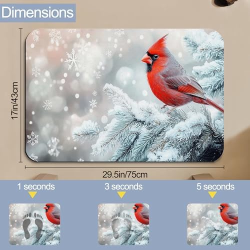 Red Cardinal Bird Bath Mat, Fast Drying Winter Bathmats - Image 2