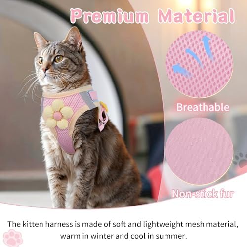 Cat Harness and Leash Set, Escape Proof Soft Vest Walk Pink S - Image 3