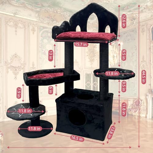 Gothic Cat Tree with Coffin Bed, Cat Tower with Scratching Post, Goth Cat Tower - Image 6