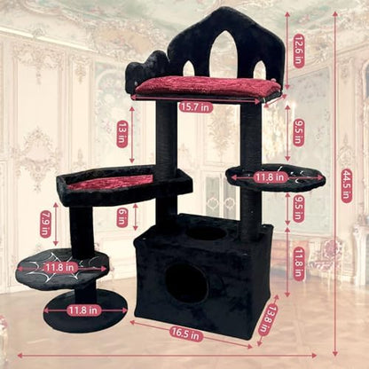 Gothic Cat Tree with Coffin Bed, Cat Tower with Scratching Post, Goth Cat Tower - Image 6
