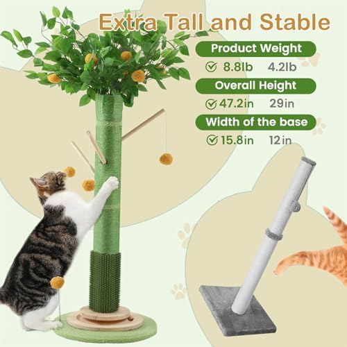 46" Tall Cat Scratching Post, Natural Sisal Cat Tree - Image 3