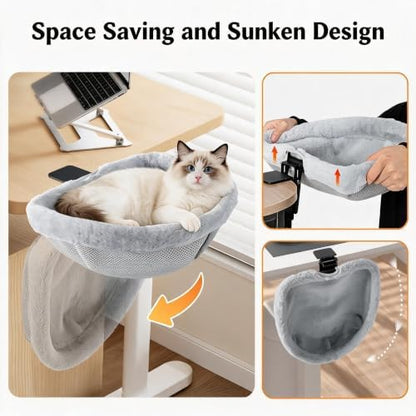 Desk Cat Bed Hammock Foldable, Sunken Semi-Circular Cat Perch - Image 5