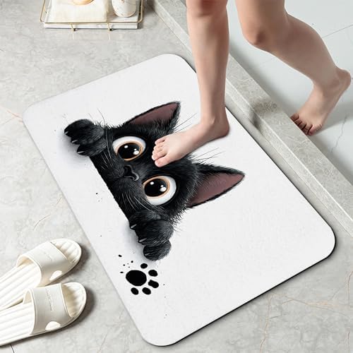 Cute Black Cat Bathroom Rug 29.5"x17", Super Absorbent Fast Drying Bath Mat by Unknown