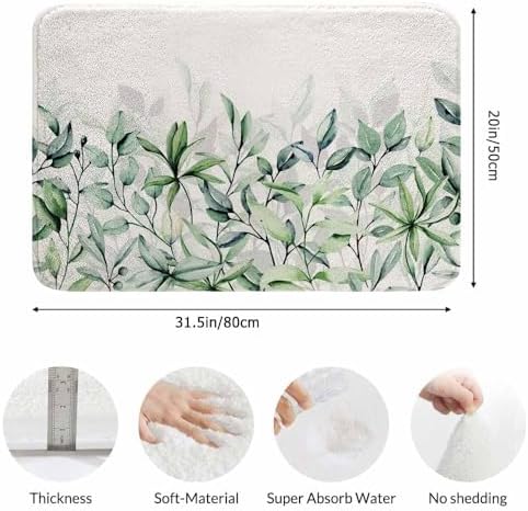 Watercolor Leaf Bath Rugs for Bathroom Hand Paint Leaves Durable Flannel Bath - Image 3