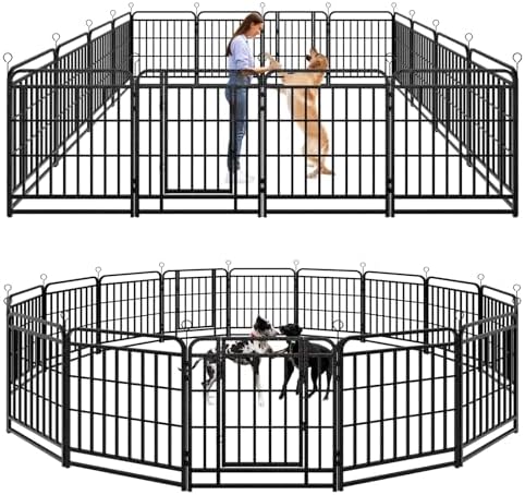 Kfvigoho Heavy Duty Dog Fence Outdoor 16 Steel Panels 32" Height by Committedtobetterpetlife