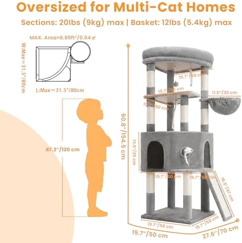 Cat Tree, 61 Inch Tall Cat Tower, Diamond-Shaped Cat Cave VCT001W - Image 6
