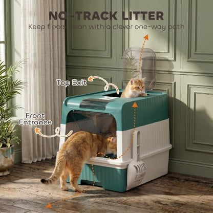 PawHut Cat Litter Box with Lid, Pull-Out Drawer Tray - Image 3