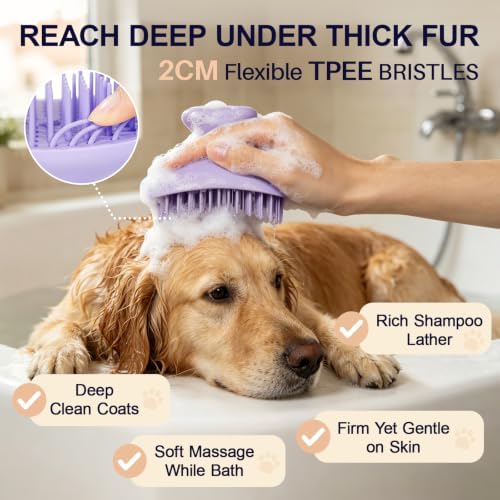 Dog Bath Brush for Grooming & Shedding, Self-Cleaning Pet Scrubber - Image 4