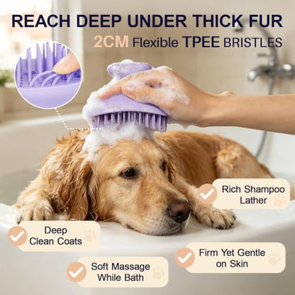 Dog Bath Brush for Grooming & Shedding, Self-Cleaning Pet Scrubber - Image 4