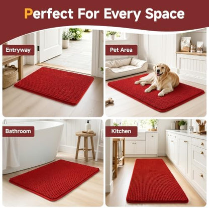 Ophanie Red Bathroom Rugs Sets 3 Piece, Soft Chenille Bath Mat, Non Slip - Image 7