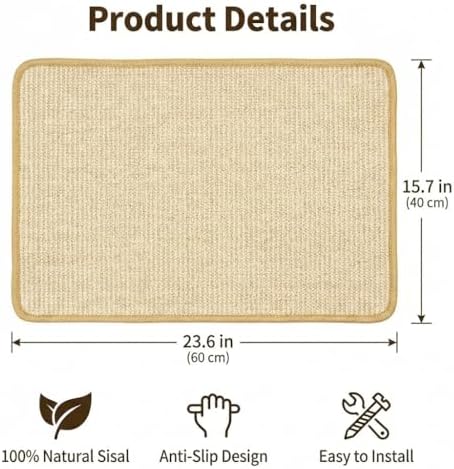 Cat Scratcher Mat, Jute Border, Sofa & Floor Protector, 23.6x15.7in - Image 6