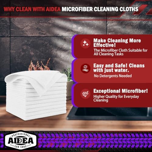 AIDEA Microfiber Cleaning Cloth White, Shop Towels 12×12" - Image 2