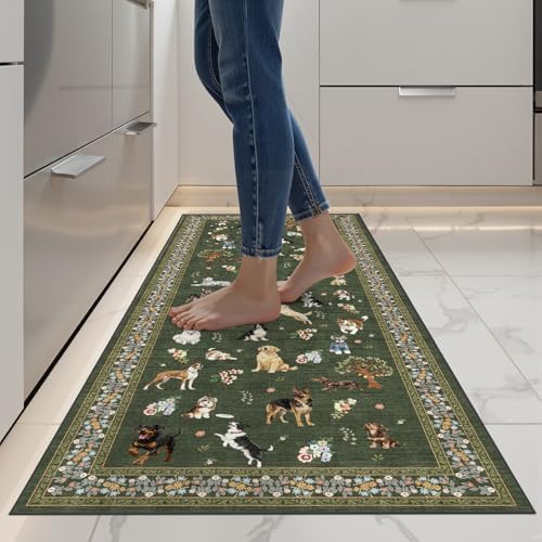Dark Green Floral Hallway Runner Rug 2x8 by WelcometoBabovid