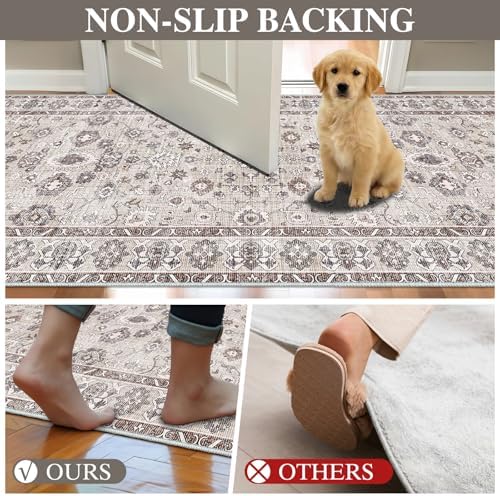 Small 2x3 Washable Rug Soft Low Pile Non Slip Throw Door Mat Beige - Image 5