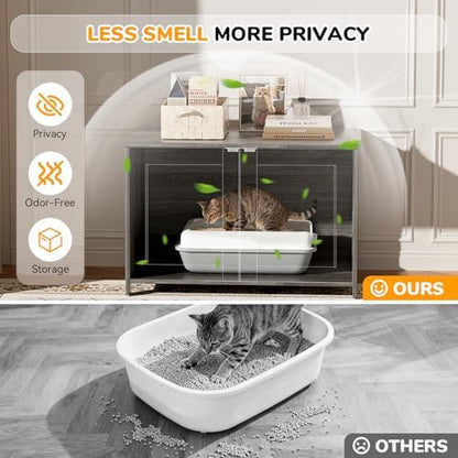 Cat Litter Box Enclosure Furniture Dog Proof, Hidden Kitty Washroom Cabinet Low - Image 4