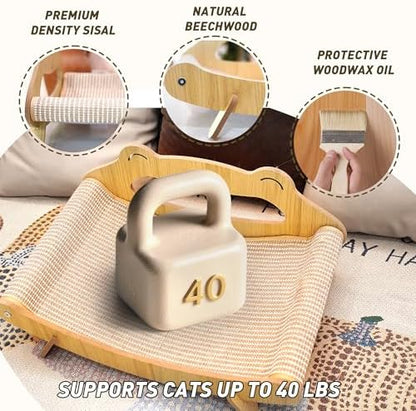 Sisal Cat Scratcher Bed with Hammock, Solid Wood Frame Cat Scratch Pad & Lounger - Image 4