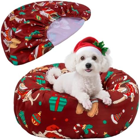 Round Dog Bed Cover Elastic Edged Washable Pet Bed Protector by Hoopttay