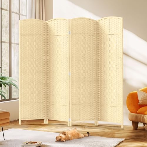 JOSTYLE Rattan Room Divider, 4-Panel Folding Privacy Screen 6ft. Extra Wide by Jostyle