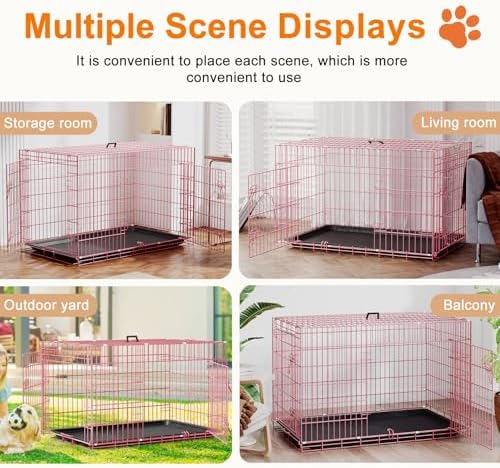 FDW | 48" Foldable Metal Dog Crate | Pink | Cage - Image 5