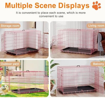 FDW | 48" Foldable Metal Dog Crate | Pink | Cage - Image 5