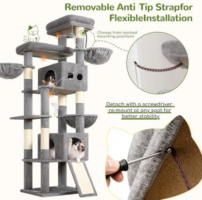 Globlazer 83in Extra Large Maine Coon Cat Tree, Light Grey - Image 4