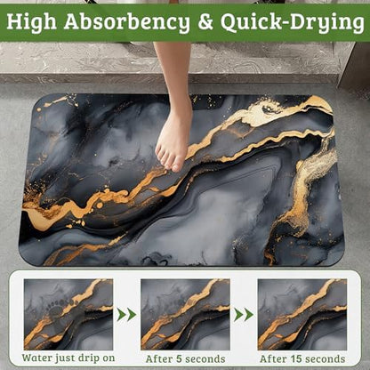 Grey Gold Marble Bathroom Rugs Thin Bath Mat Non Slip Washable, Rubber Backing - Image 4