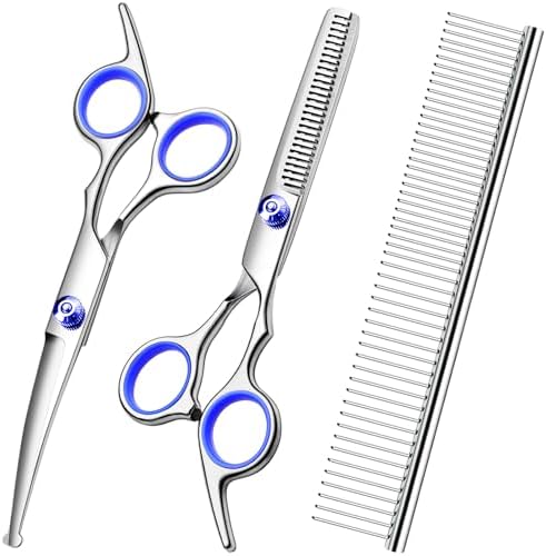 Dog Grooming Scissors Kit, Premium Stainless Steel Dog Shears by FAIGEO