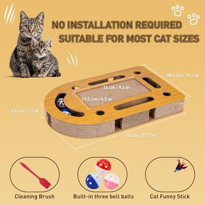 OHMU Interactive Cat Scratcher Toy, Wooden Puzzle Scratch Board - Image 2