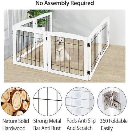 LZRS 6-Panel Extra Wide Wooden Freestanding Dog Gate: Foldable Solid Wood and - Image 3