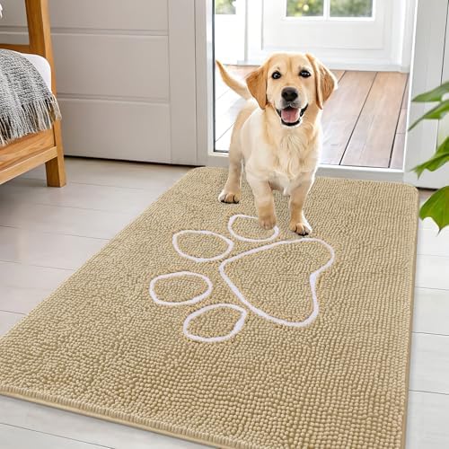 OLANLY Dog Door Mat for Muddy Paws 44x32, Paw Print Design Chenille Mud Mat by OLANLY