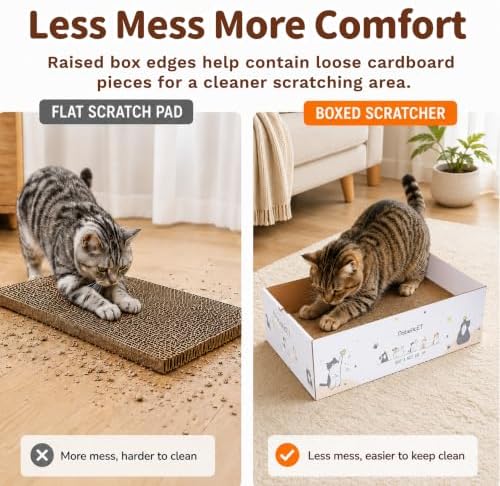 PatiencET Cat Scratch Pad with Box, Corrugated Cardboard Scratcher - Image 2
