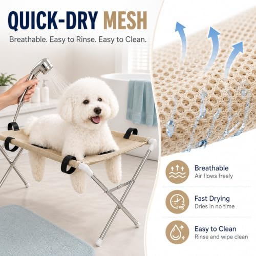 Pet Grooming Hammock with Stand, Foldable Dog Bath Table - Image 4