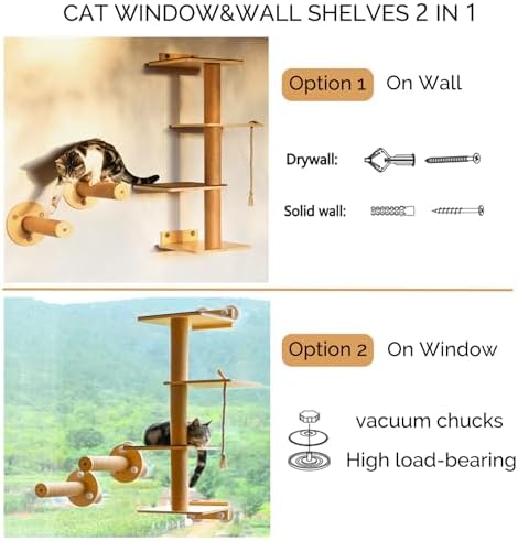 Cat Window Perch and Cat Wall Shelves 2 in 1 Cat Scratching Activity Tree Wall - Image 2