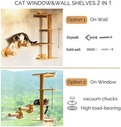 Cat Window Perch and Cat Wall Shelves 2 in 1 Cat Scratching Activity Tree Wall - Image 2