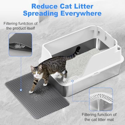 Non-Stick Stainless Steel Litter Box, XL Side Open Splash-Proof - Image 5