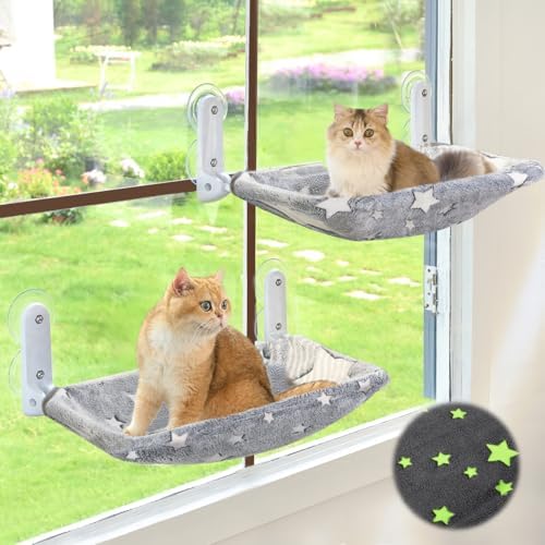Zoratoo 2PC Glowing Star Cat Window Perch, Foldable Cordless Pet Hammock by Zoratoo
