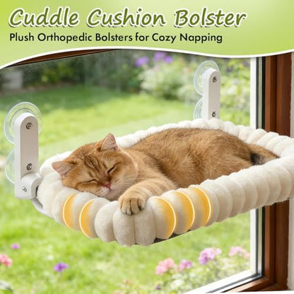 Zoratoo 2PC Cloud-Cuddle Cat Window Perch, Foldable Cat Hammock, L White - Image 4
