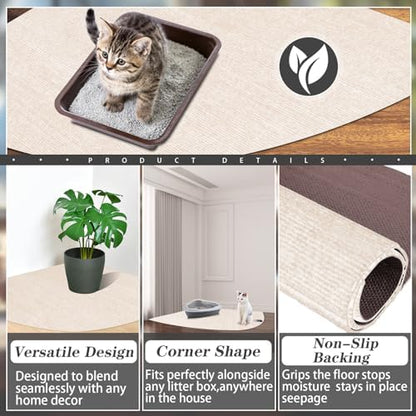 Tinideya 2 Pcs Corner Cat Litter Mat Waterproof Litter Box Mat - Image 4