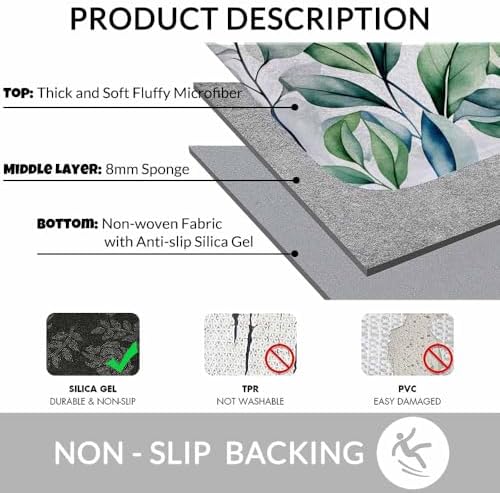 Watercolor Leaf Bath Mats for Bathroom Hand Paint Leaves Floor Bath Rugs - Image 6