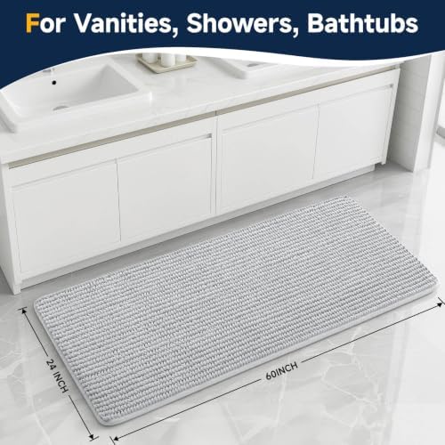 Ophanie Grey Bathroom Runner Rugs 60x24, Soft Chenille Bath Mat, Non Slip - Image 2