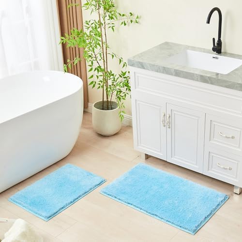 CozeCube Blue Shaggy Bath Mat 36"x24" Non Slip Washable Rug - Image 5