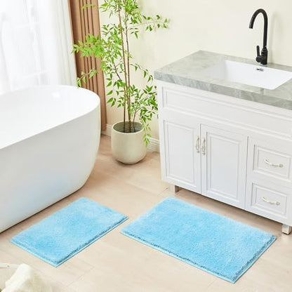 CozeCube Blue Shaggy Bath Mat 36"x24" Non Slip Washable Rug - Image 5
