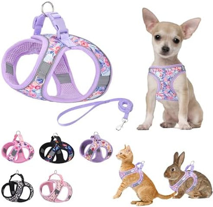 Small Dog Harness Purple Flowers No Pull Reflective Harness by KocaPlye