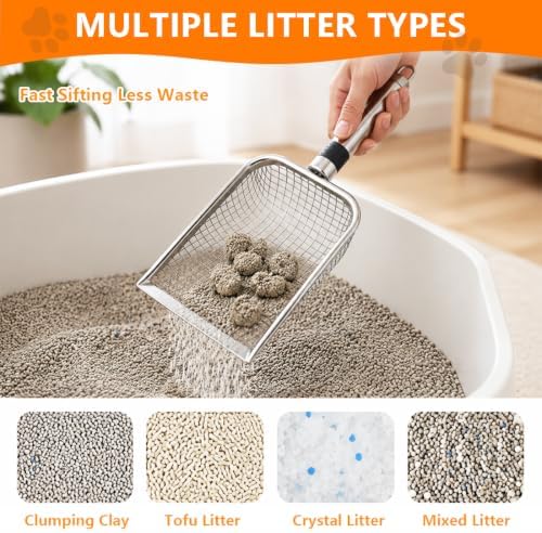 Cat Litter Scoop 2 Pack, Stainless Steel Handle, 3.8mm & 5mm Mesh Sifter - Image 4