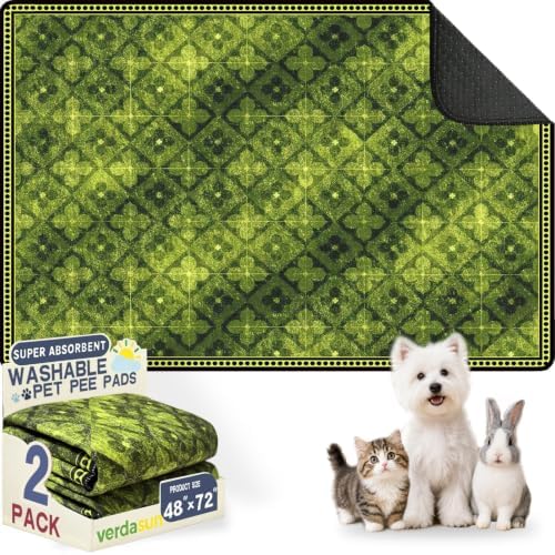 Washable Pee Pads for Dogs 48"x72" 2 Pack Reusable Puppy Potty Pad by Verdasun