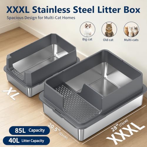Stainless Steel Cat Litter Box – 2-Pack Extra Large Open Tray, Deep Gray - Image 2