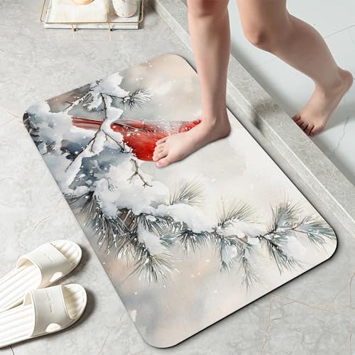 Cardinal Bird Bathroom Rug 29.5"x17", Winter Flowers Quick-Drying Super by Unknown