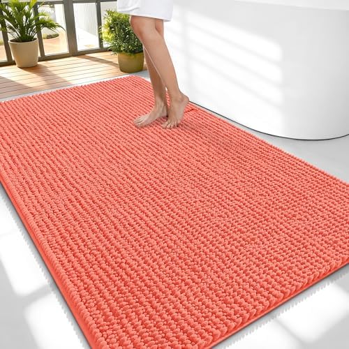OLANLY Thick Chenille Large Bathroom Rugs 59x35, Absorbent Bath Mat by OLANLY
