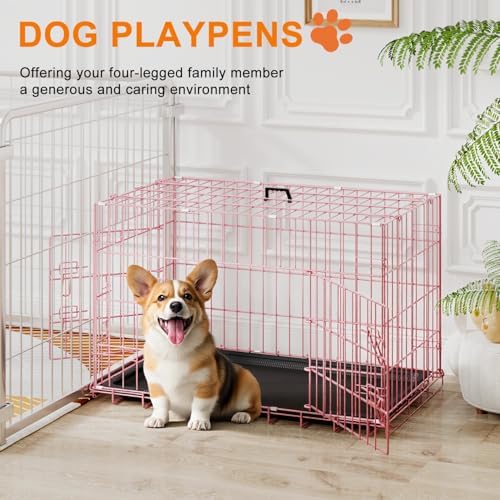 FDW | 30" Foldable Metal Dog Crate | Pink | Cage - Image 2